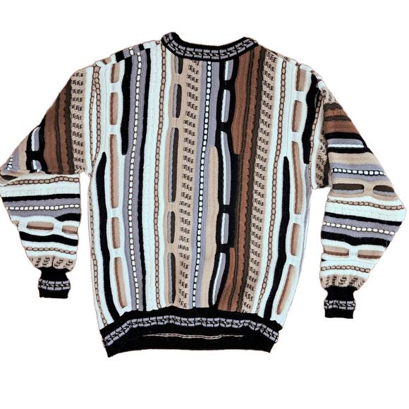 Vintage Alan Stuart 3D Textured Knit Sweater L Large 90s Cosby Coogi Style USA - Picture 2 of 8
